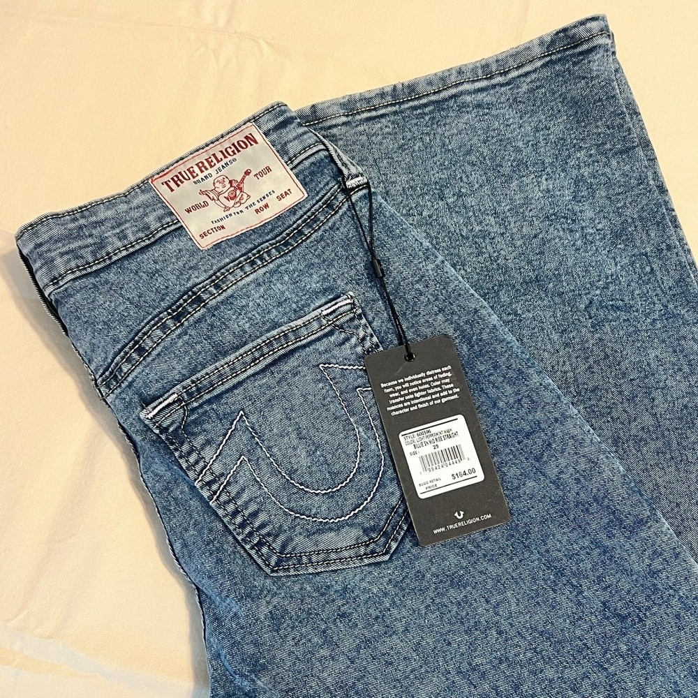 True‎ Religion Billie Mid Rise Straight Jeans 29 NWT Light Peppermint Acid Wash